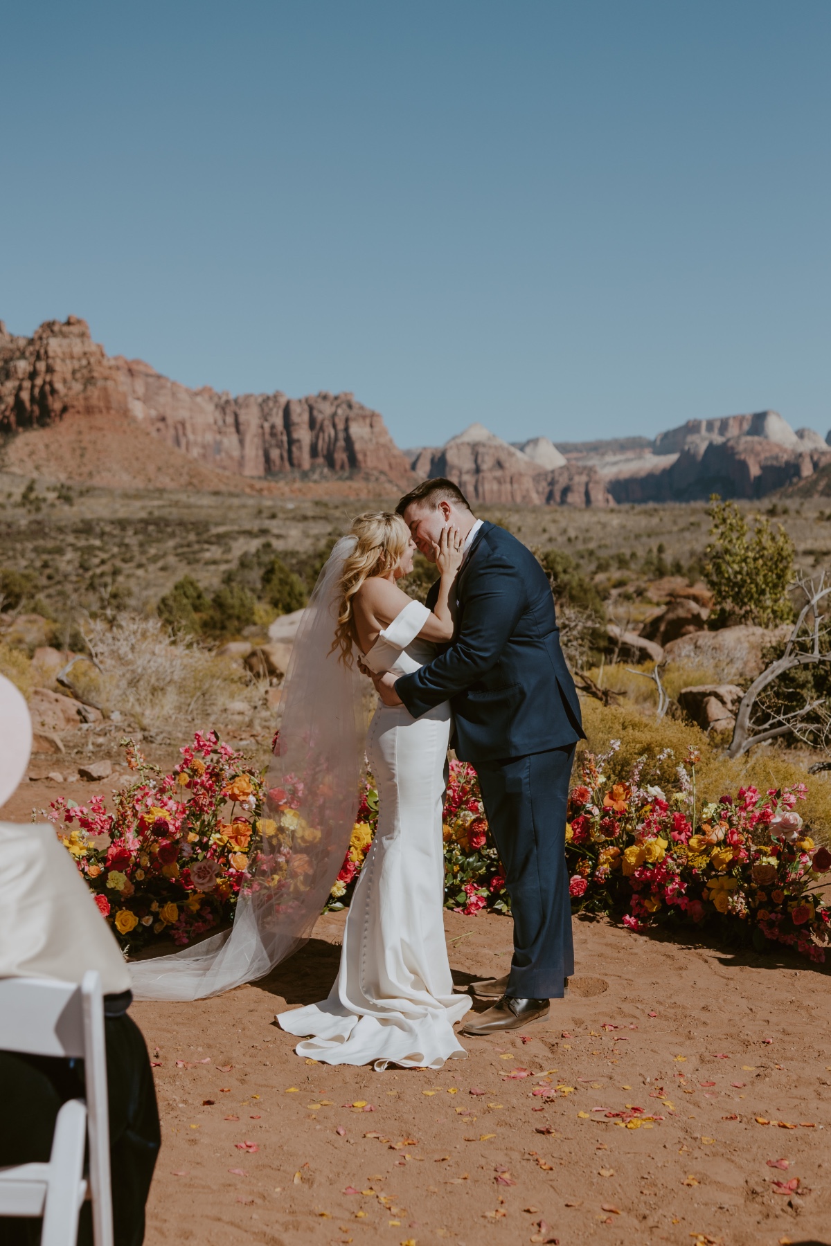 sunset-inspired ground floral arch 