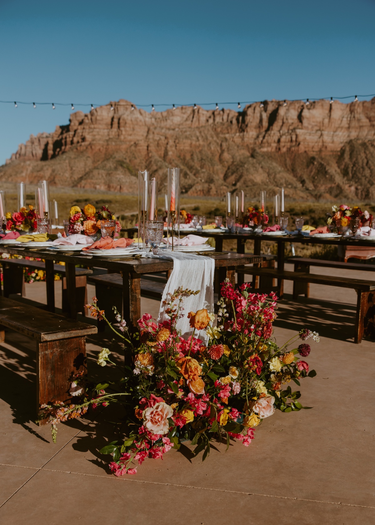 reception table ground flower arrangements