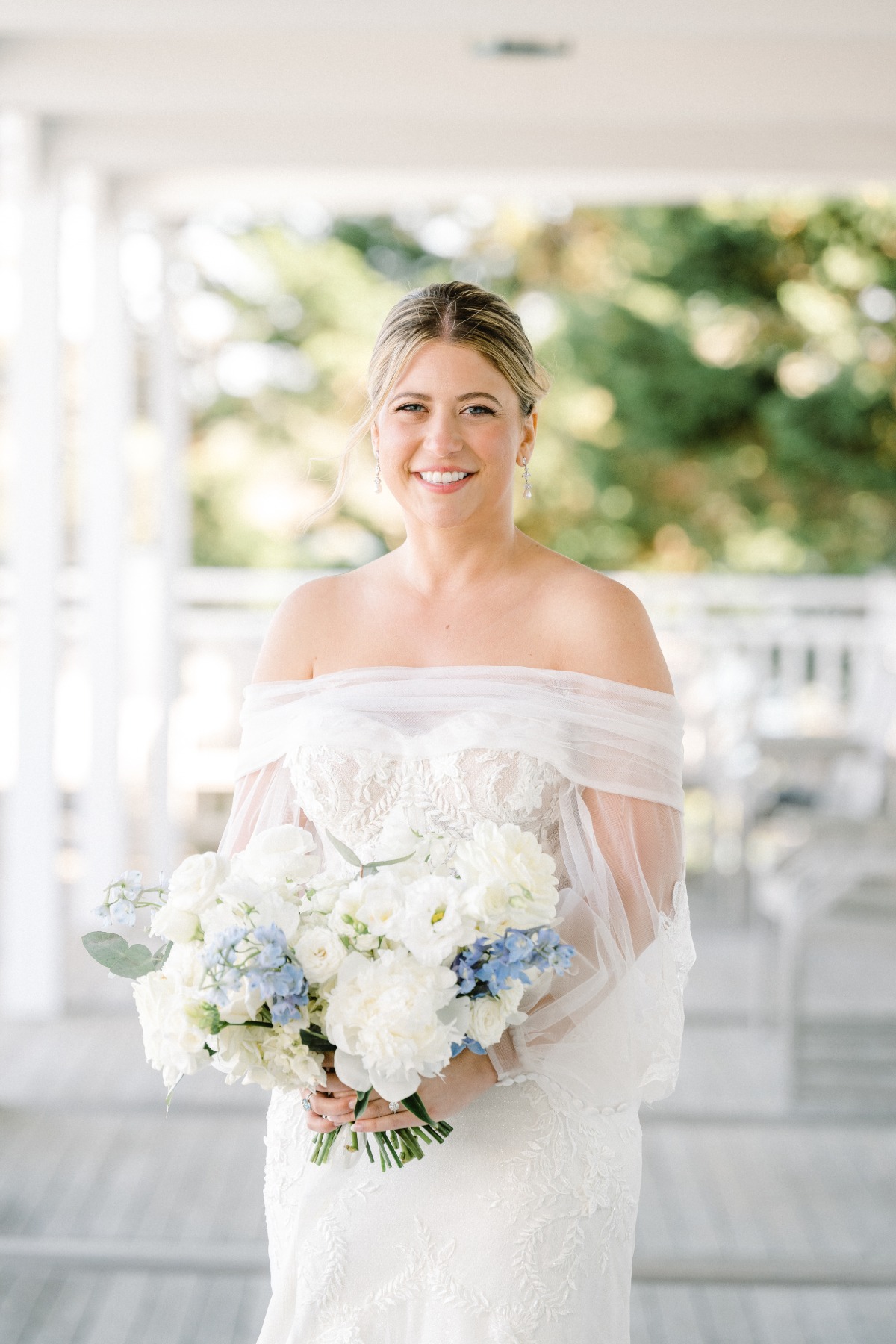 East Coast bride in timeless off the shoulder tulle gown