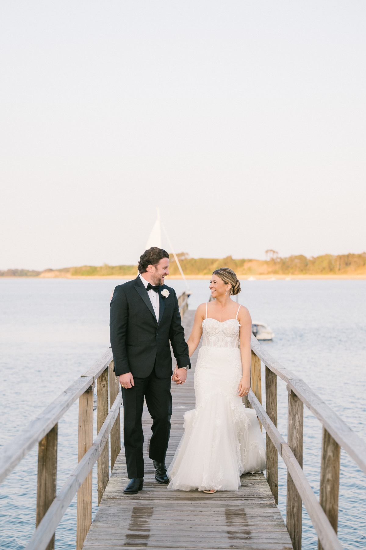 Coastal wedding photography on pier at Cape Cod wedding