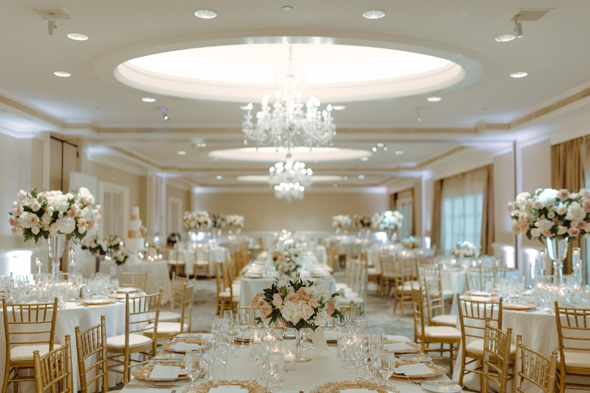 white and blush wedding reception centerpieces