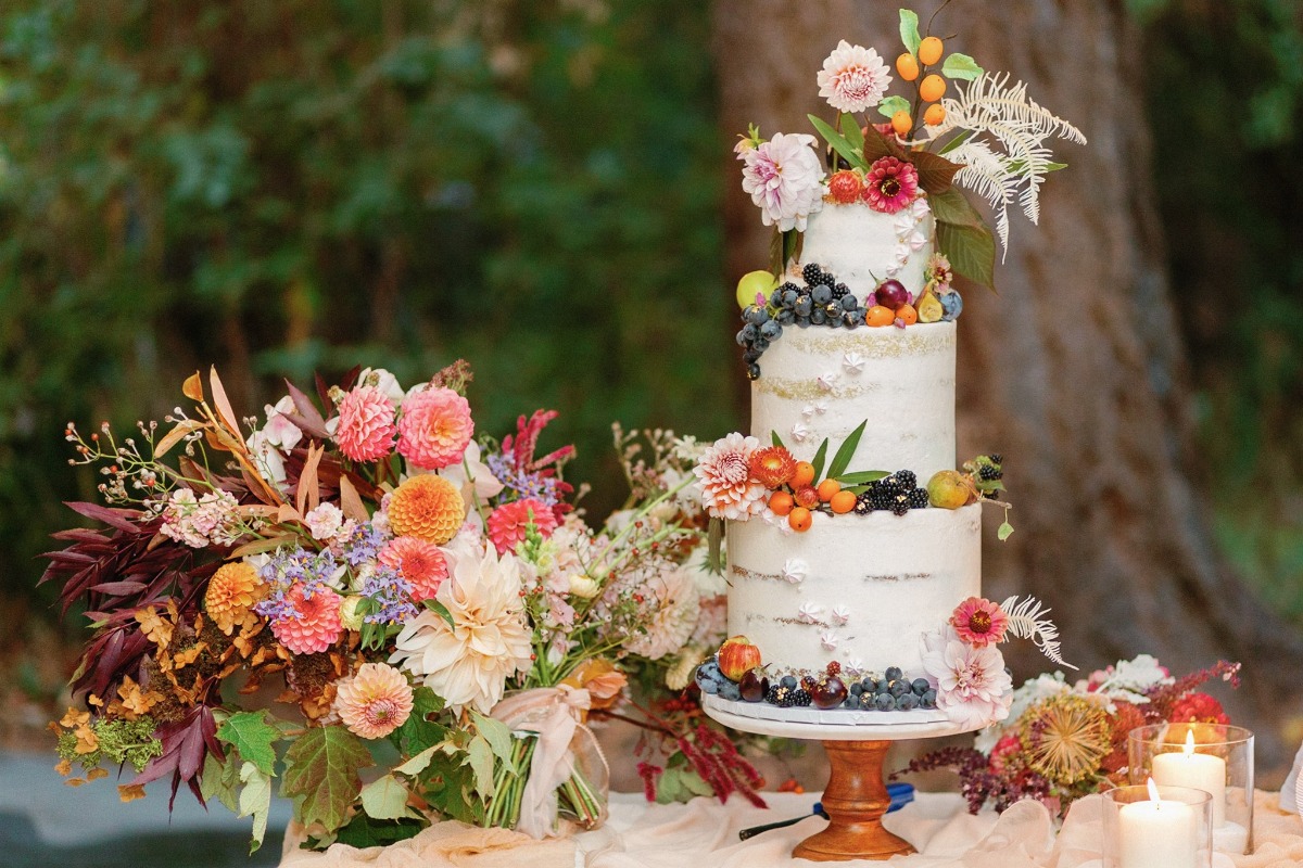 wedding cake with fruit decor