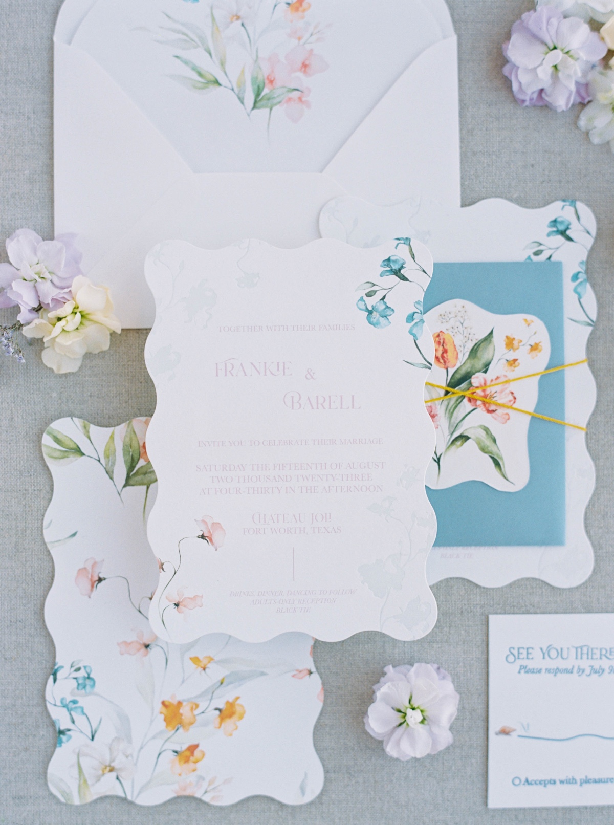 wavy-edge wedding invitations