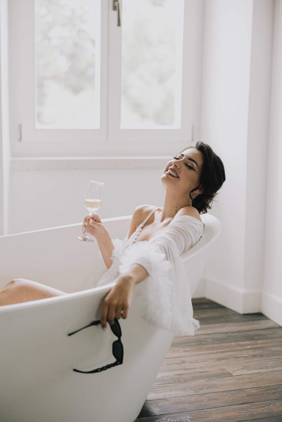 bathtub bridal portrait