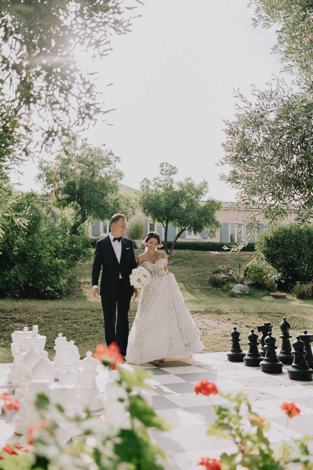 large chessboard wedding portraits