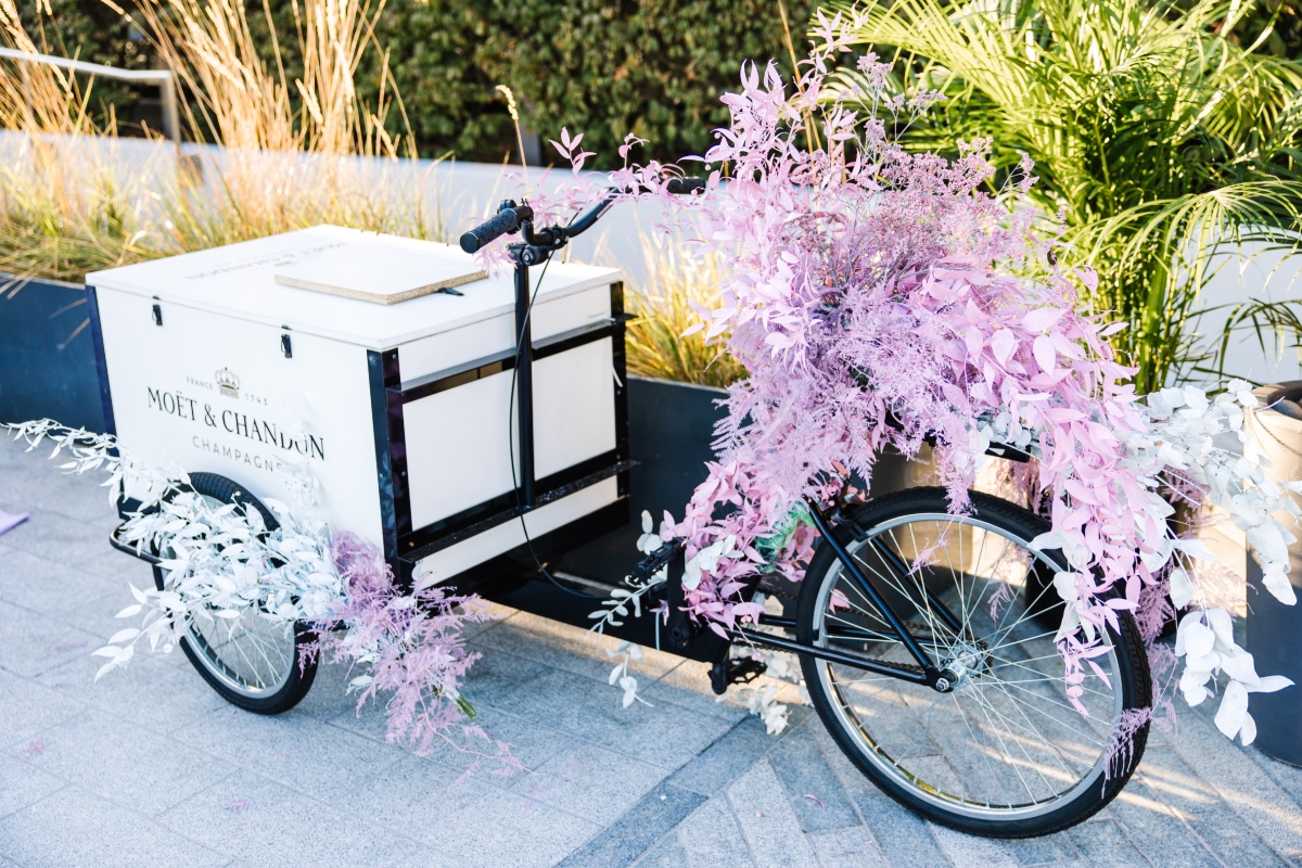champagne cart with pastel florals
