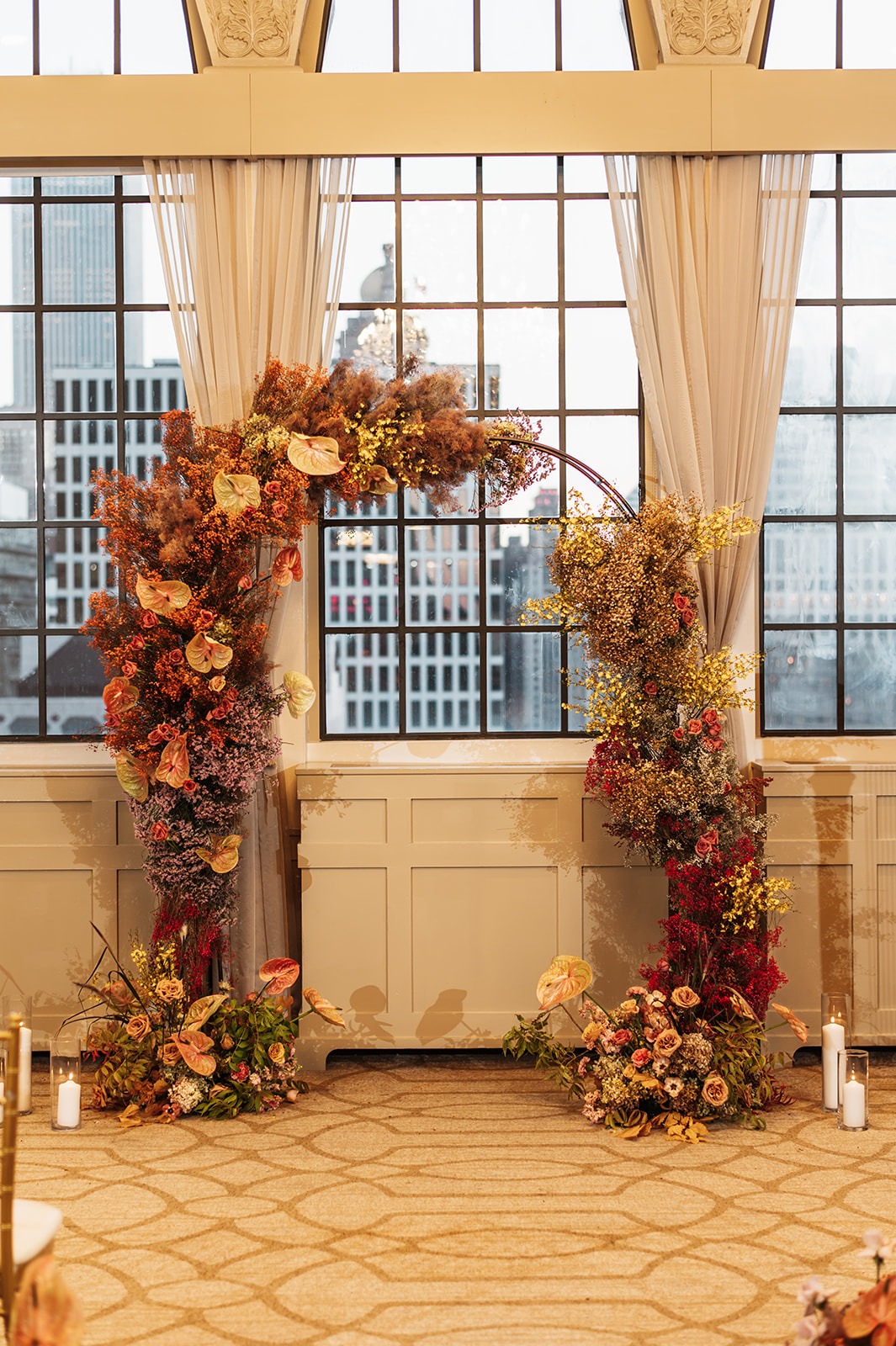 asymmetrical fall floral arch