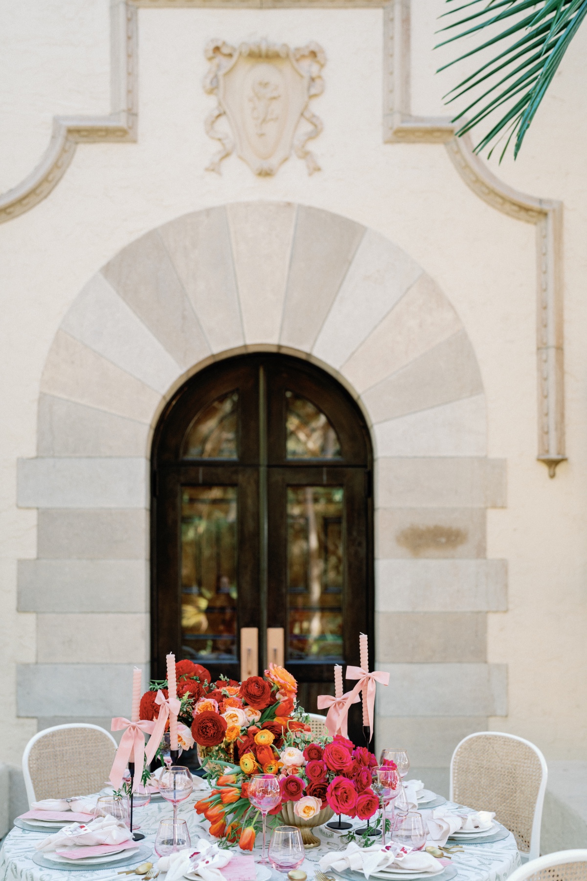 Sunset palette wedding reception design for Florida wedding