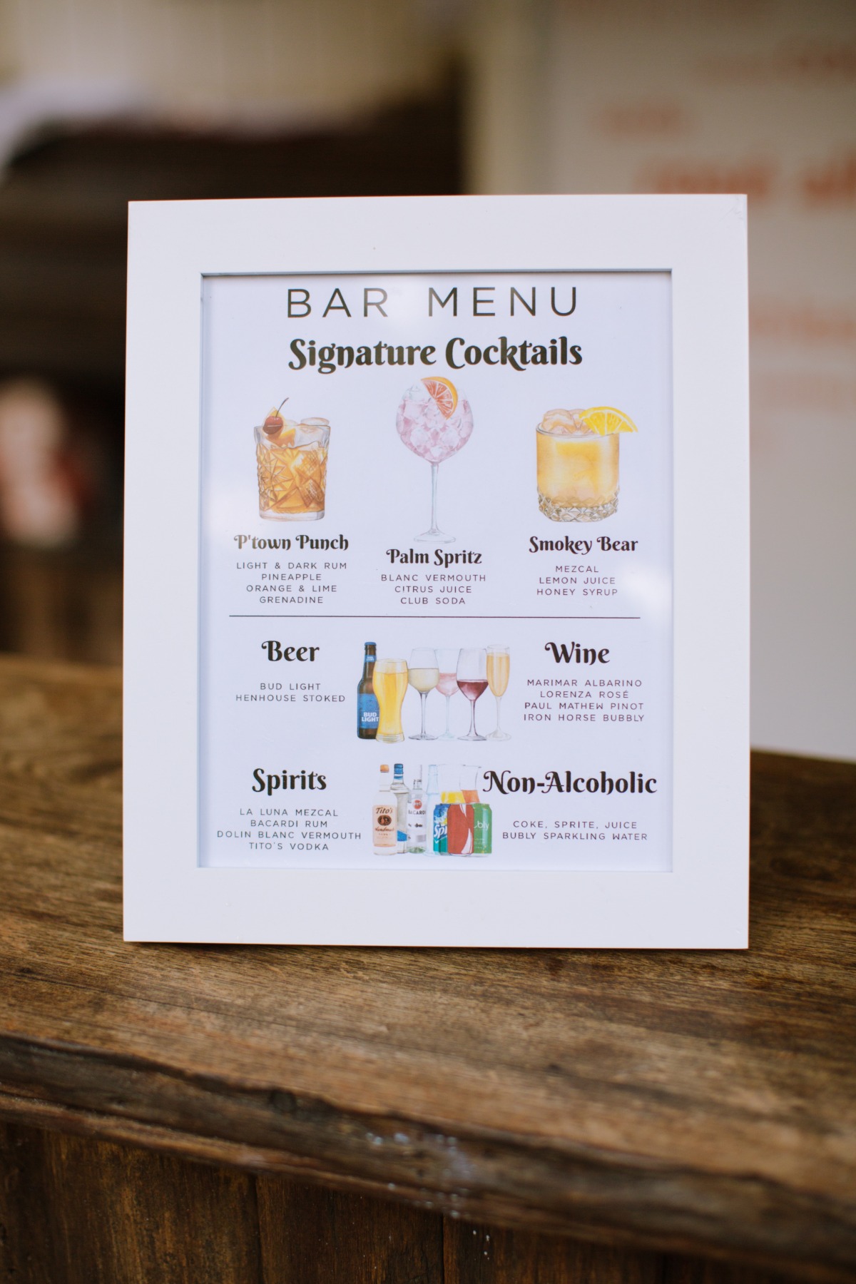 custom bar menu with watercolor images