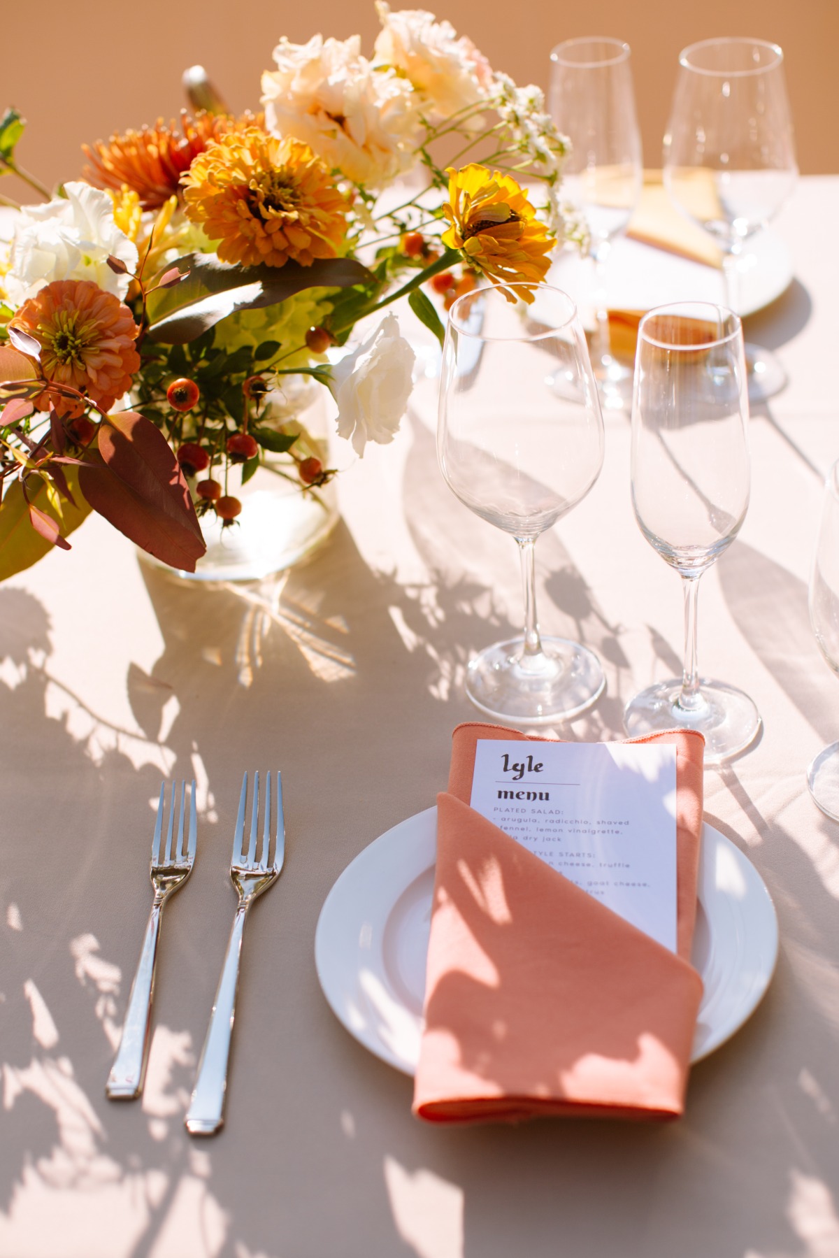 coral table linens