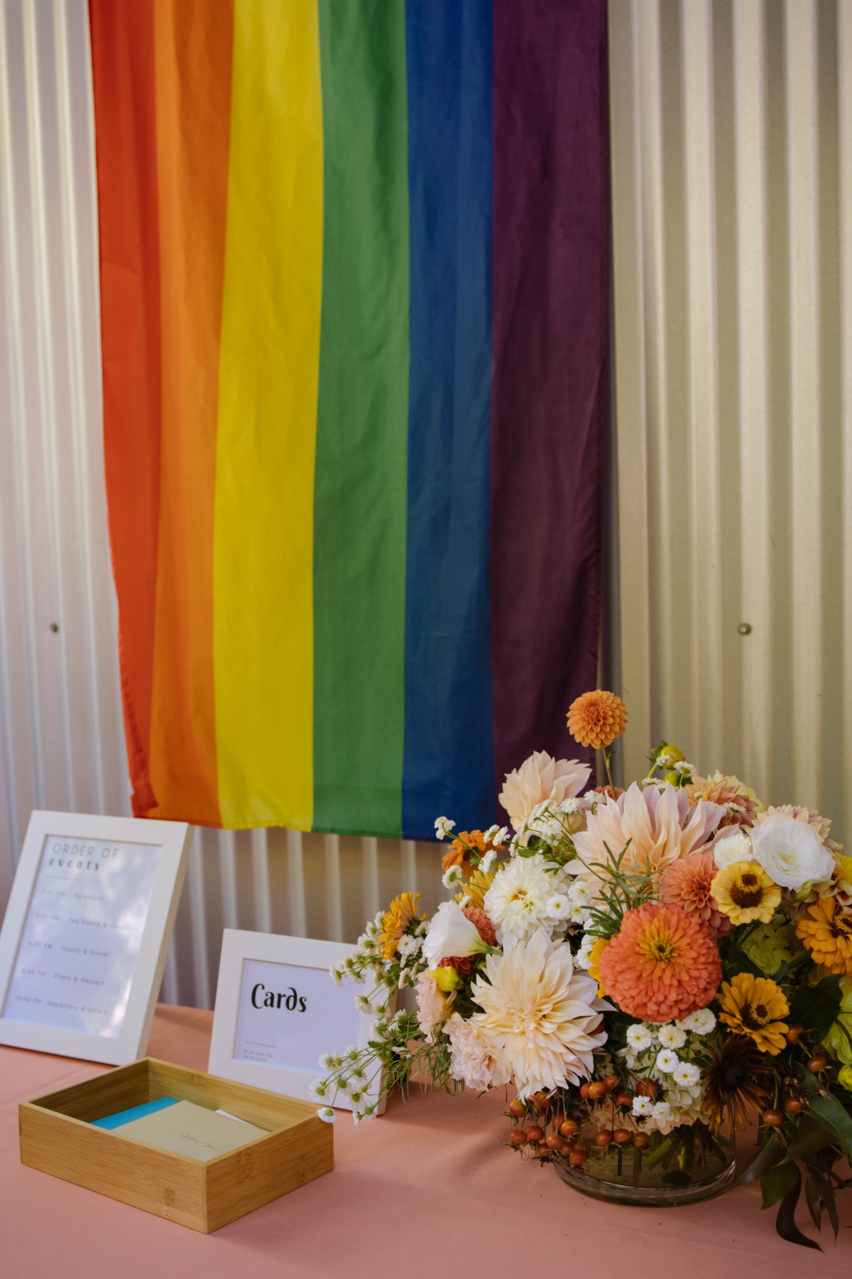 card table with pride flag