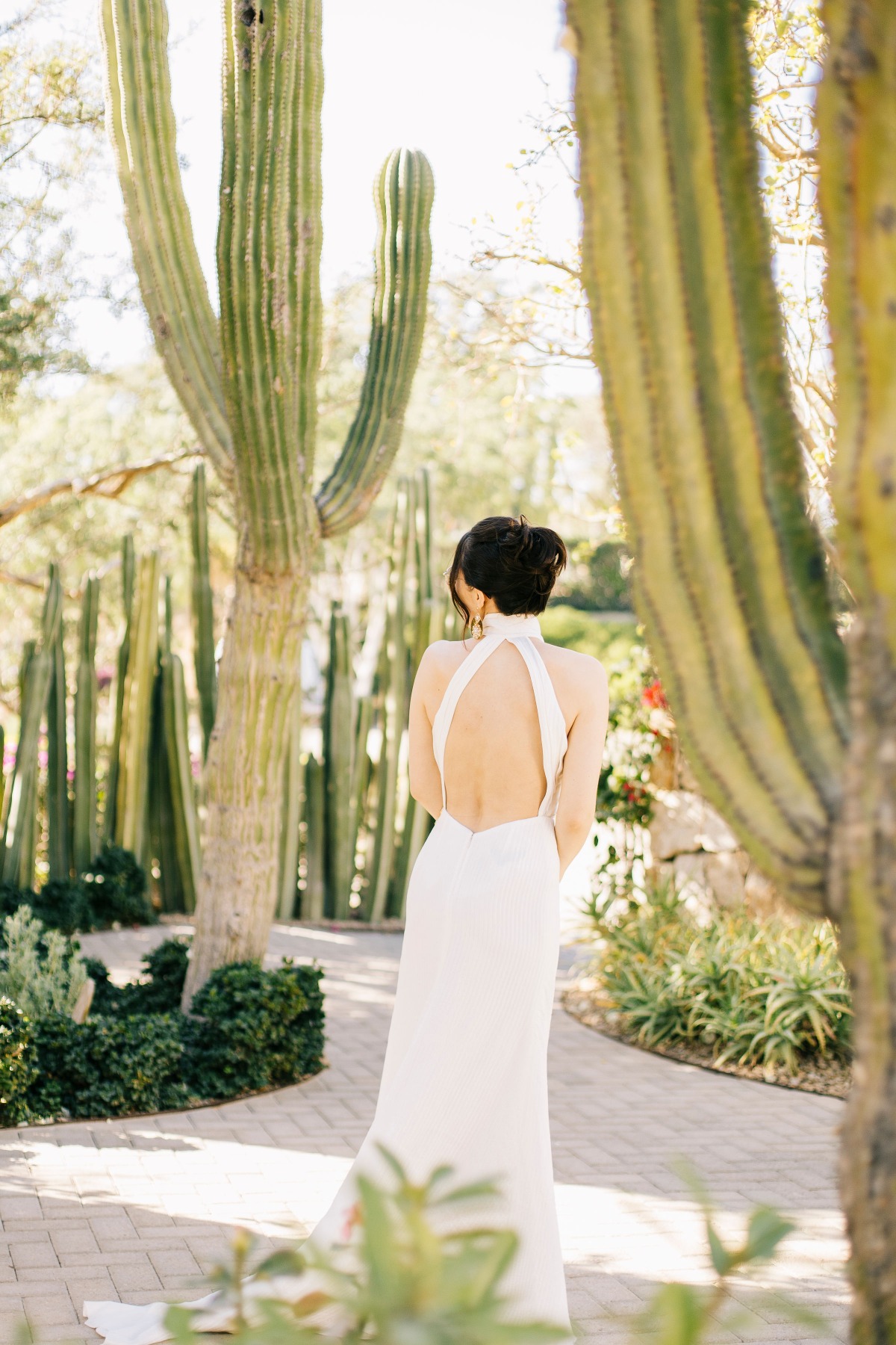 Modern boho wedding dress with open back and texture