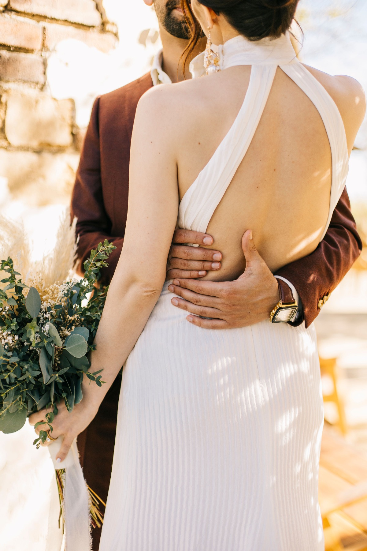 Unique high neck wedding dress with romantic texture