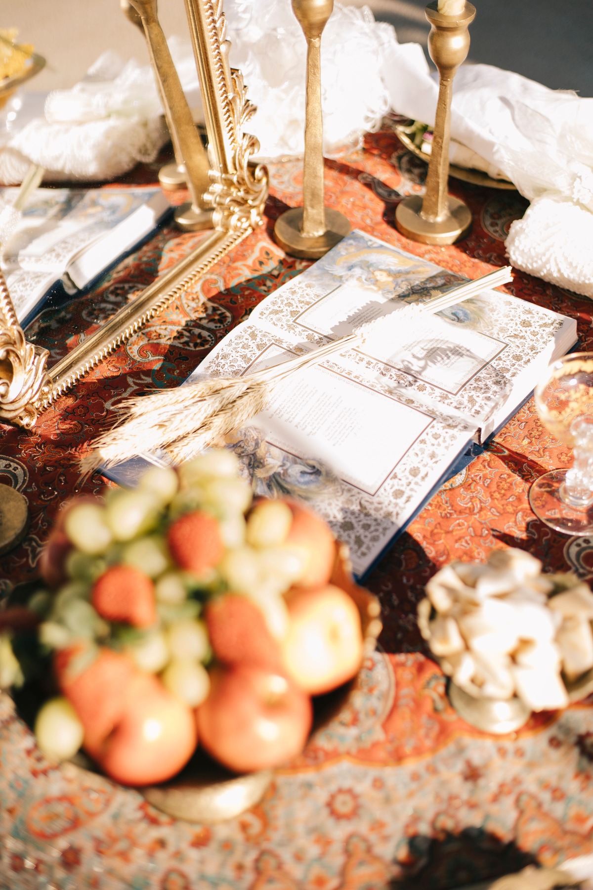 Cultural wedding ceremony book and bundle of wheat 