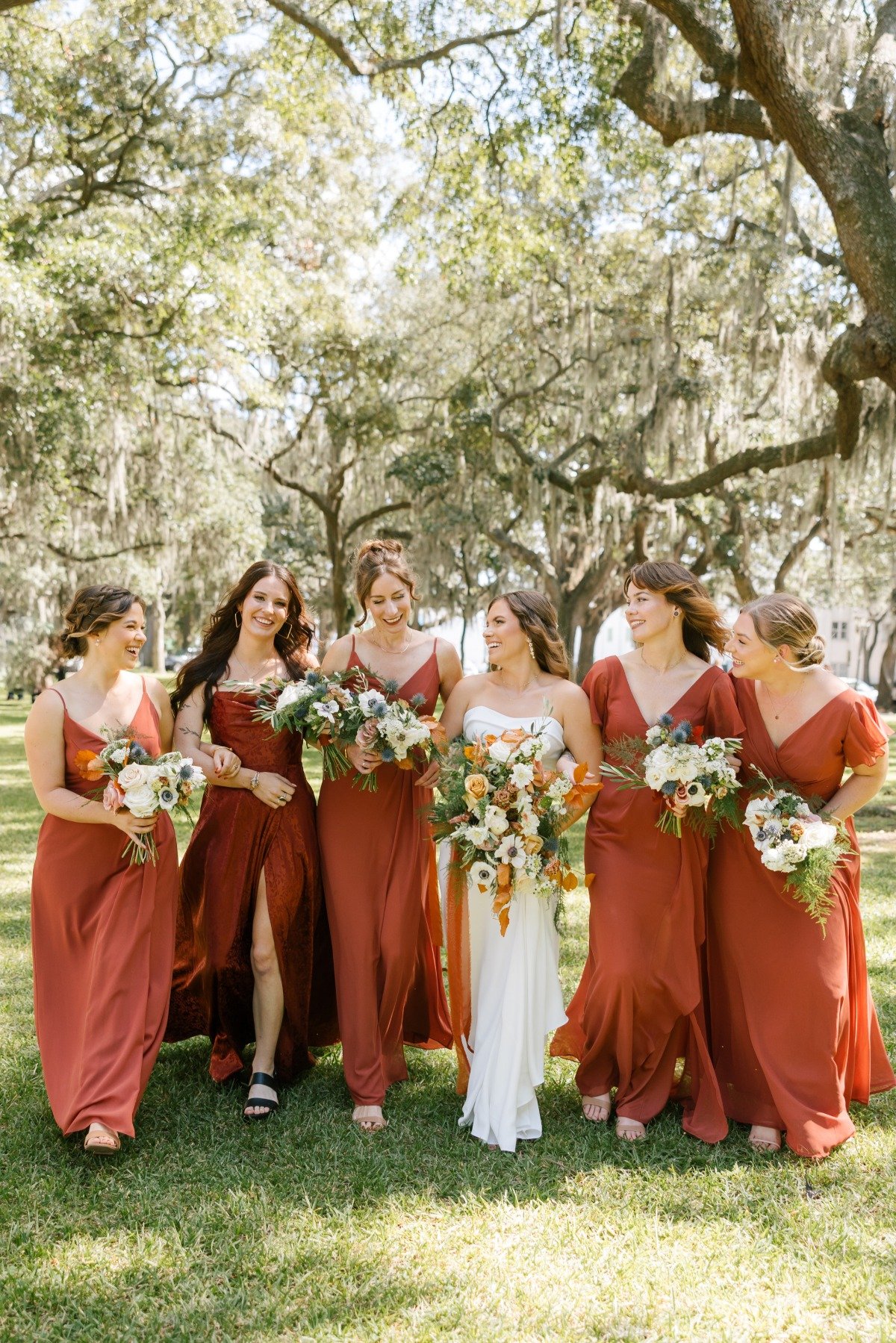 Terracotta orange bridesmaids dresses from David's Bridal