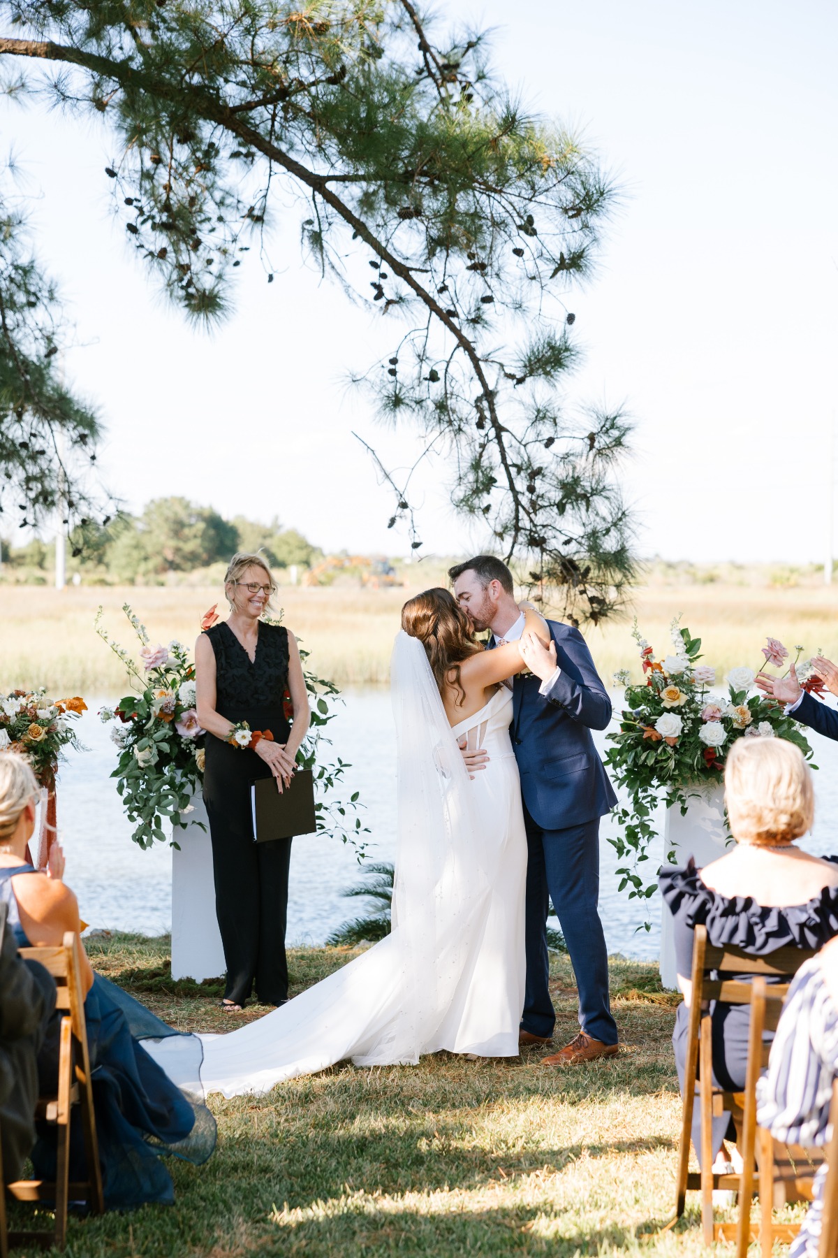 First kiss at private estate wedding in Savannah Georgia