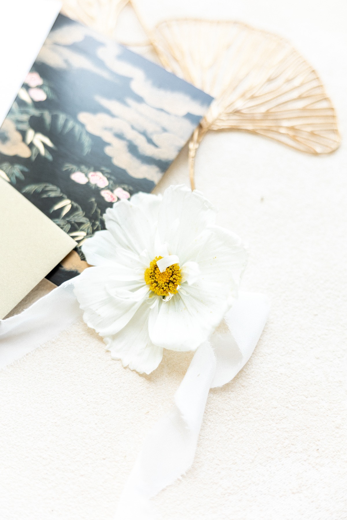 Delicate white and yellow wedding flowers for details