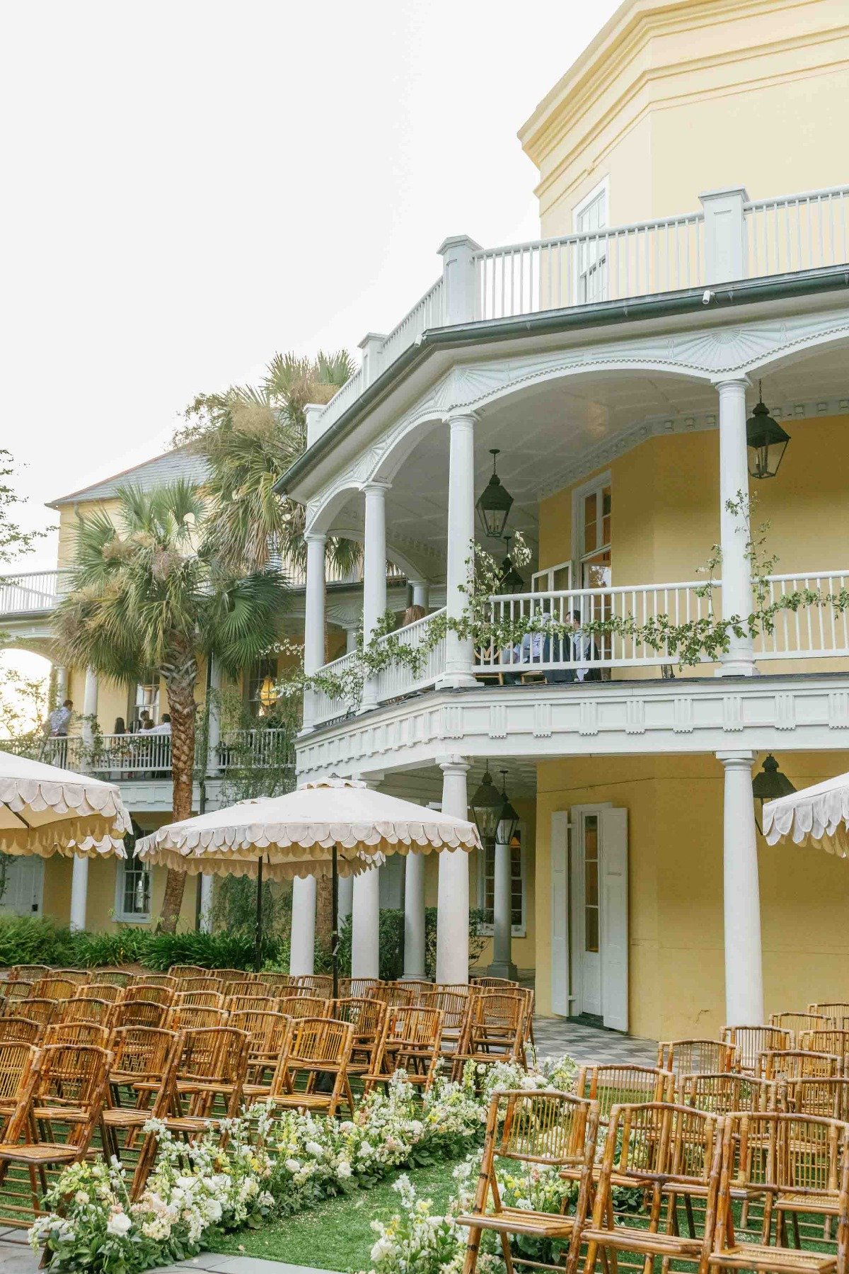 Elegant pastel yellow wedding ceremony venue in Charleston