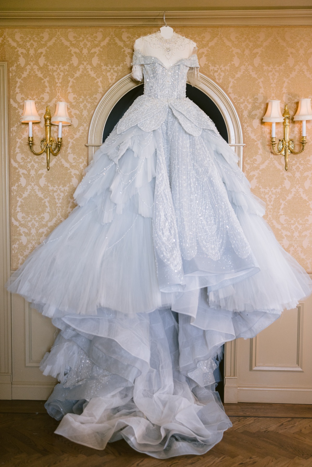 beautiful blue ballgown for cinderella wedding