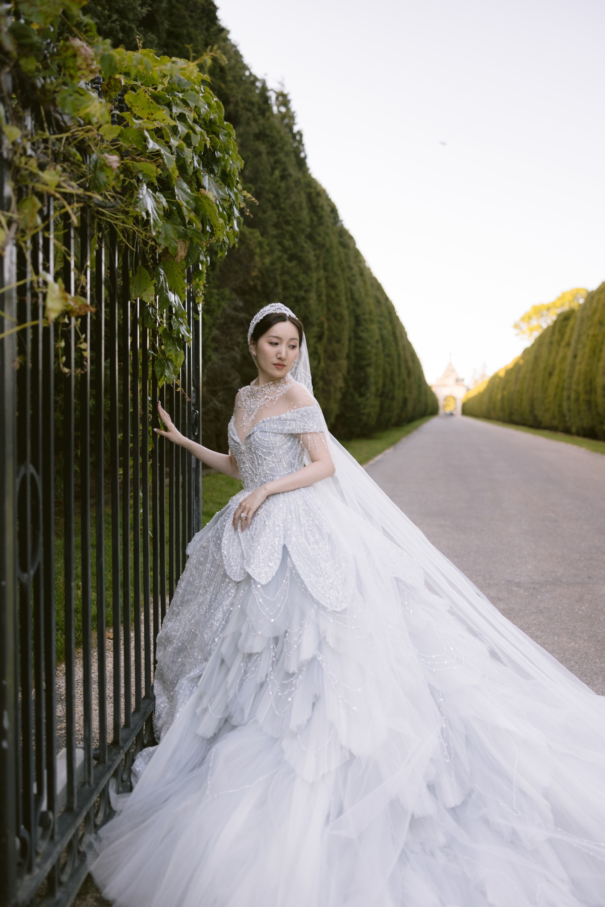 cinderella bride in castle garden