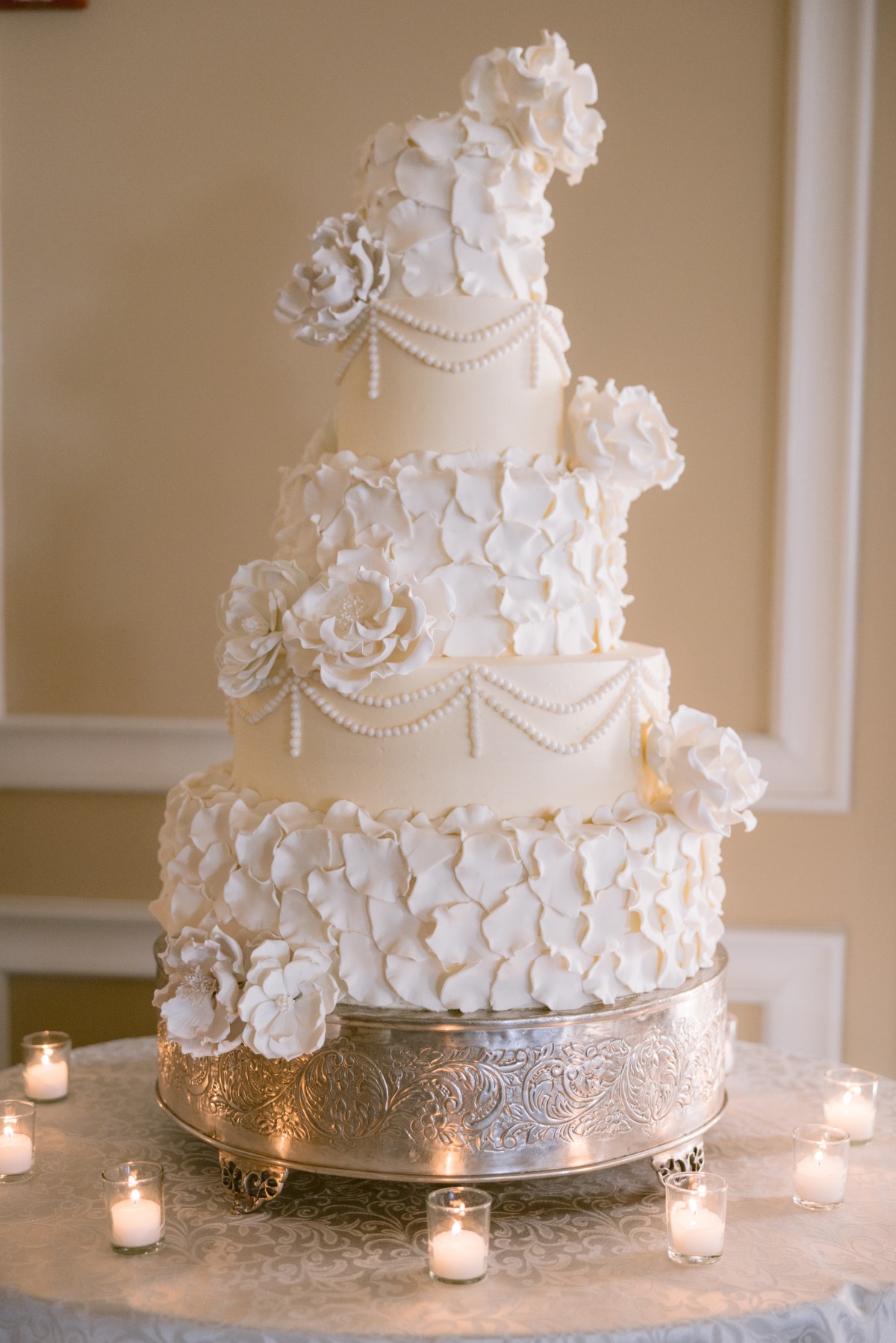 ivory peony petal wedding cake