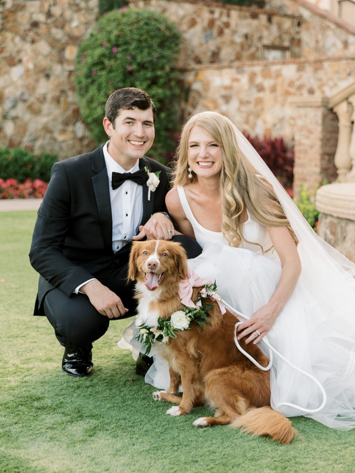 Romantic Florida wedding couple with adorable dog ring bearer