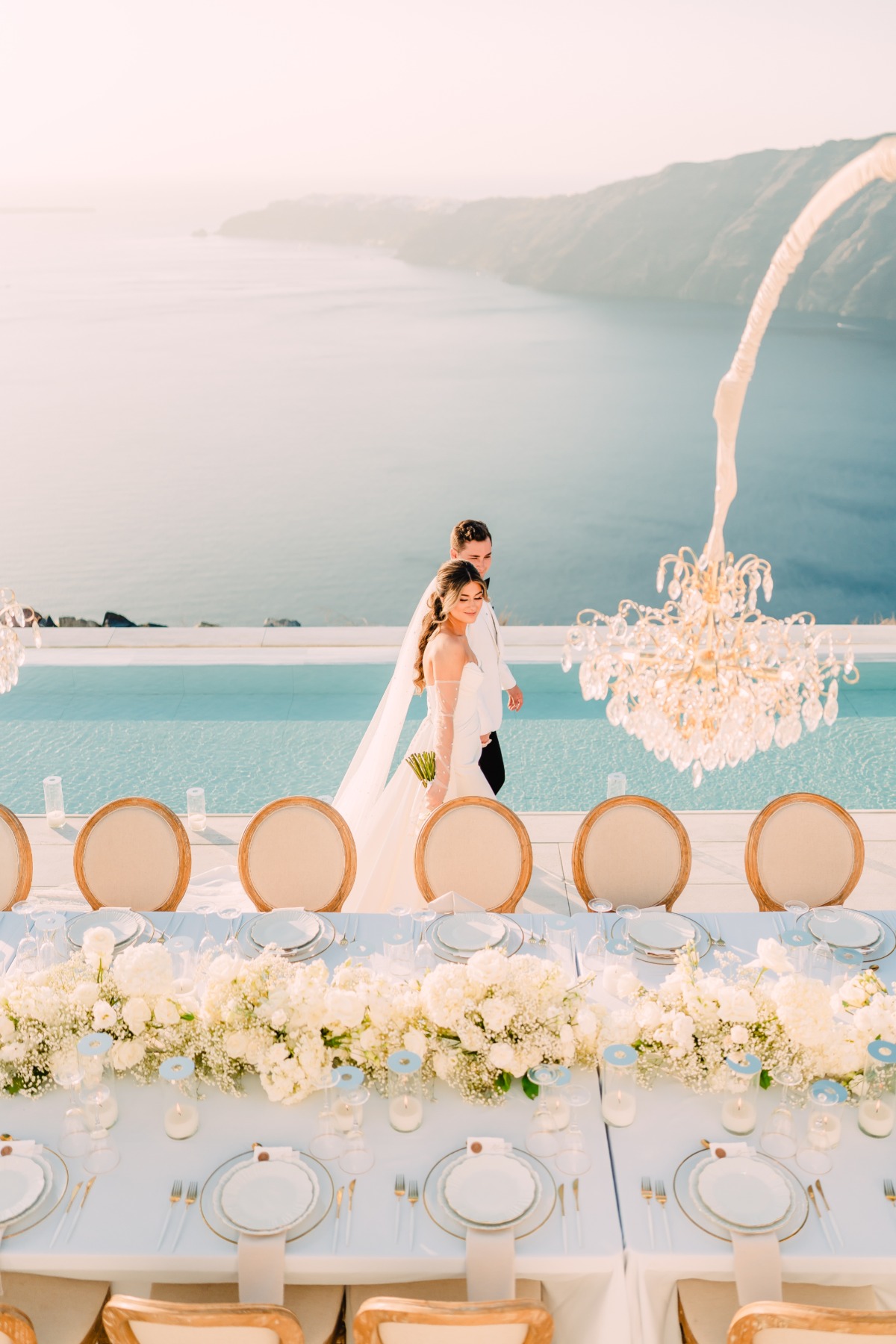 seaside Santorini wedding reception