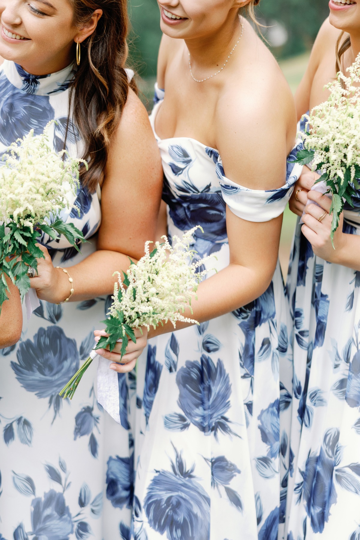 blue and white floral bridesmaid dresses