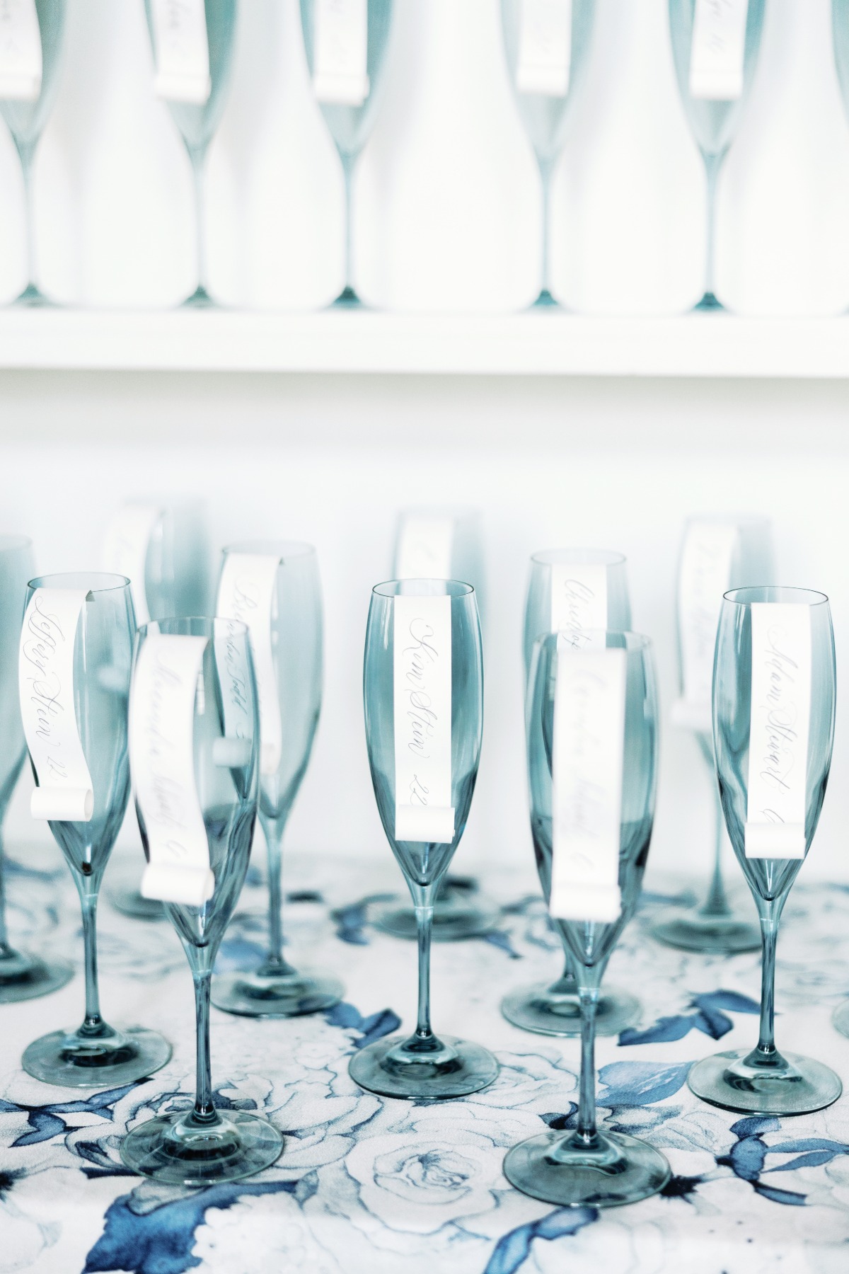 blue champagne flute escort cards