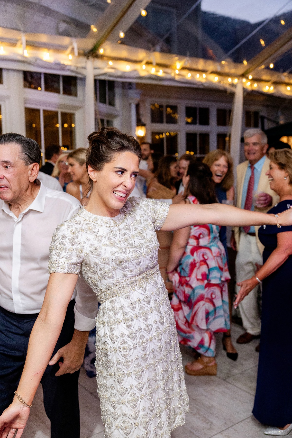 bride in vintage 60s dress for reception