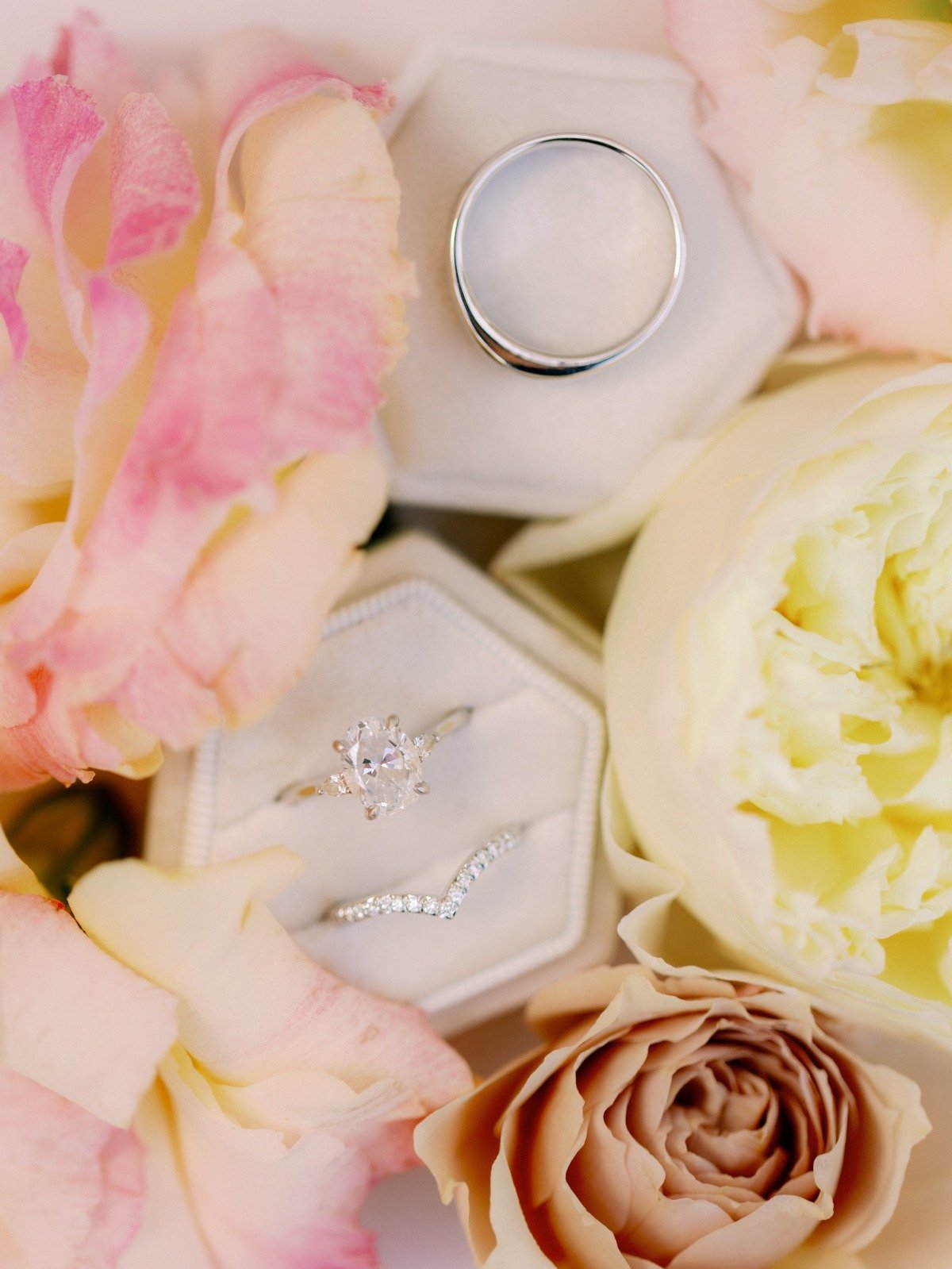 pastel wedding flatlay inspiration with flowers