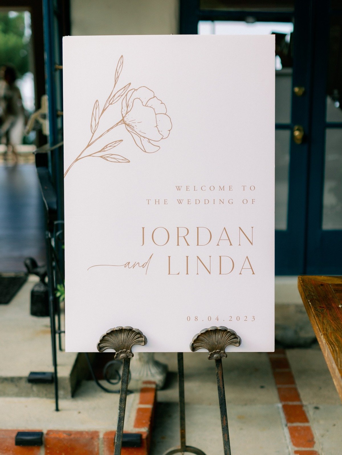 custom minimalist wedding sign in blush and terracotta