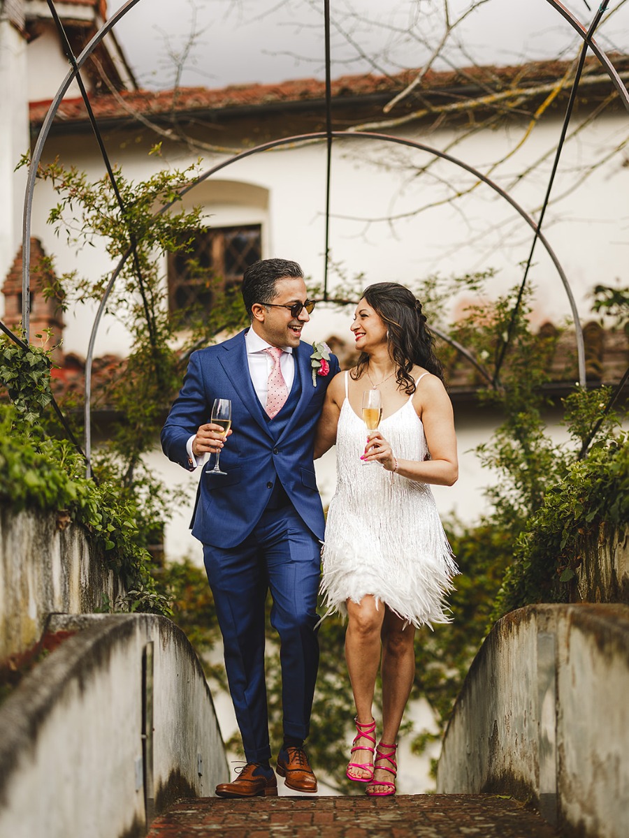 The bride rocked a mini dress at this colorful Tuscan wedding