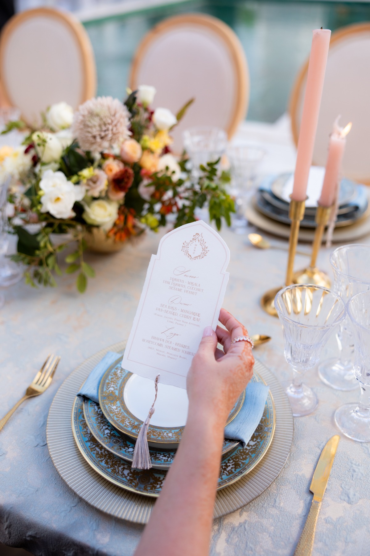 gold and cream wedding menus