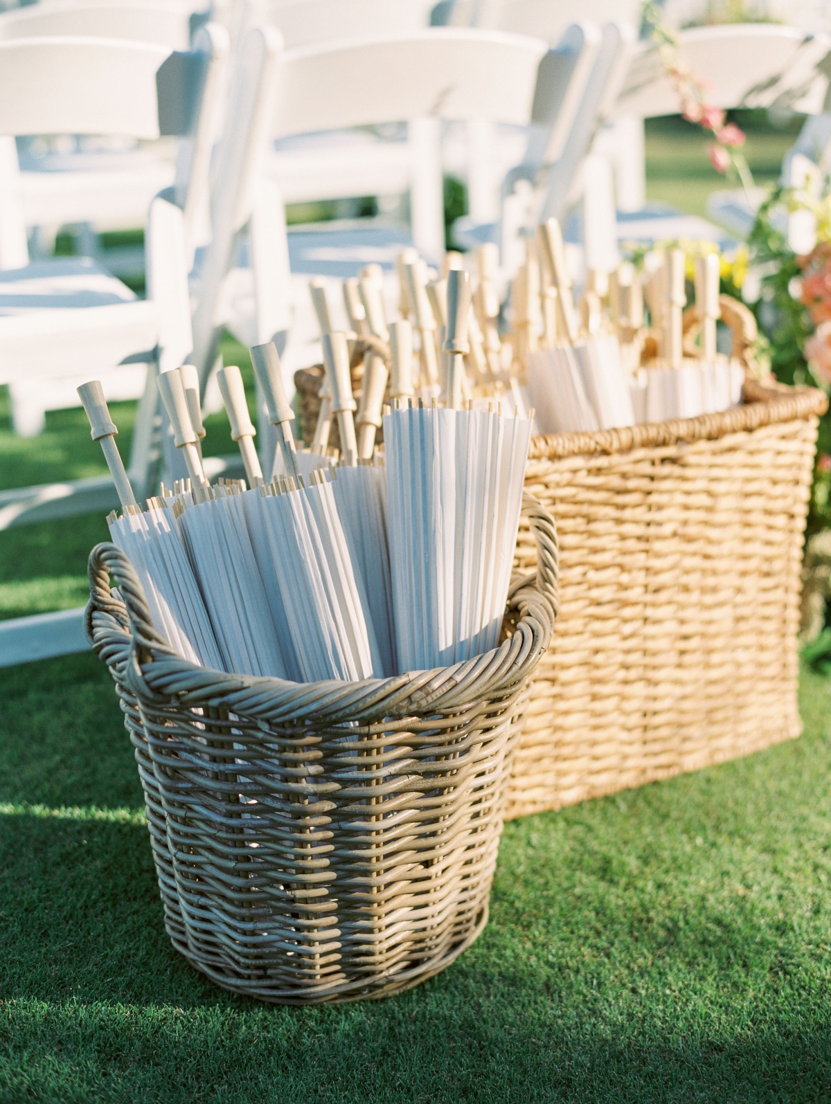 baskets for umbrellas for wedding ceremony