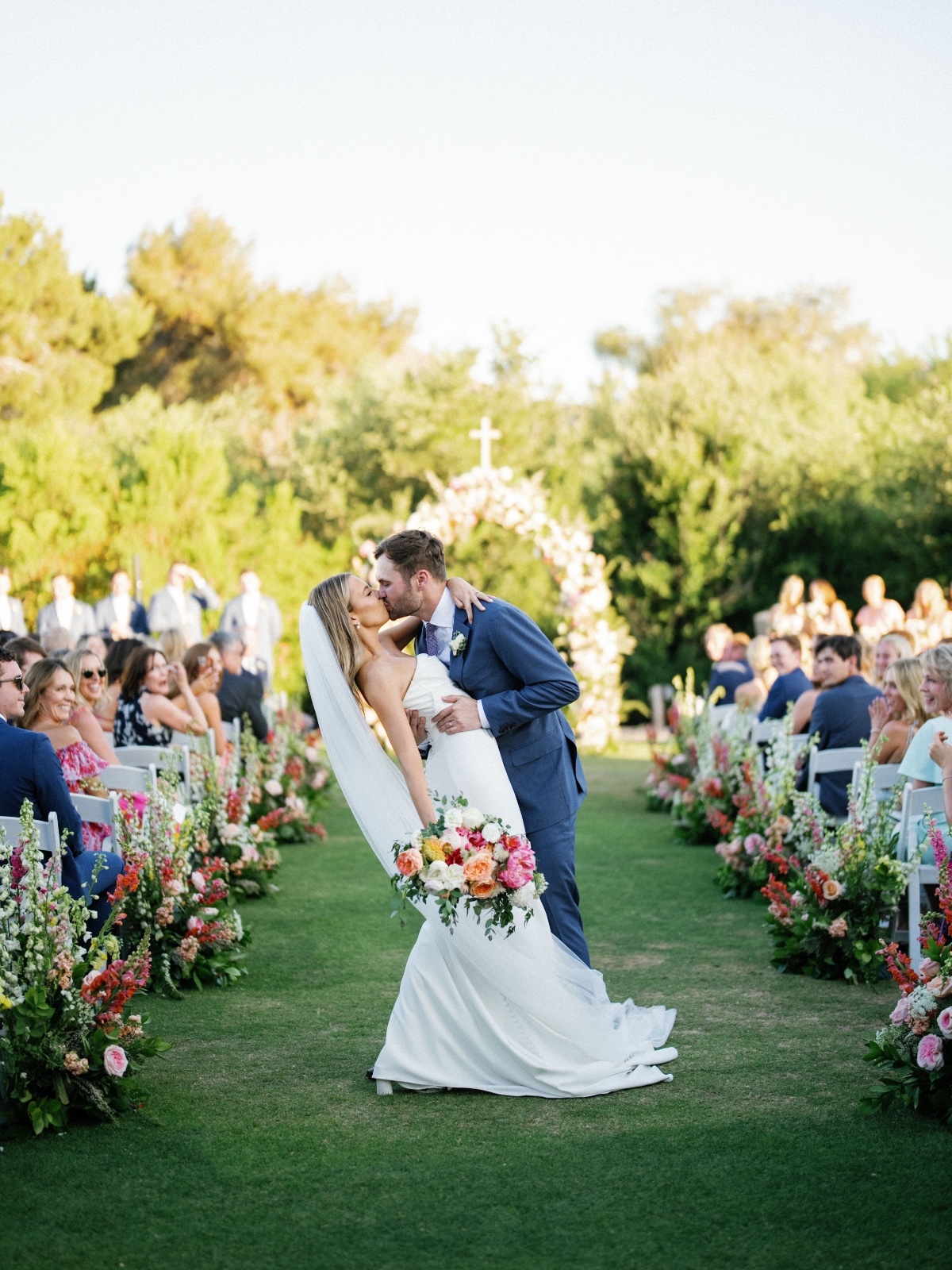 peach pink and white bouquet