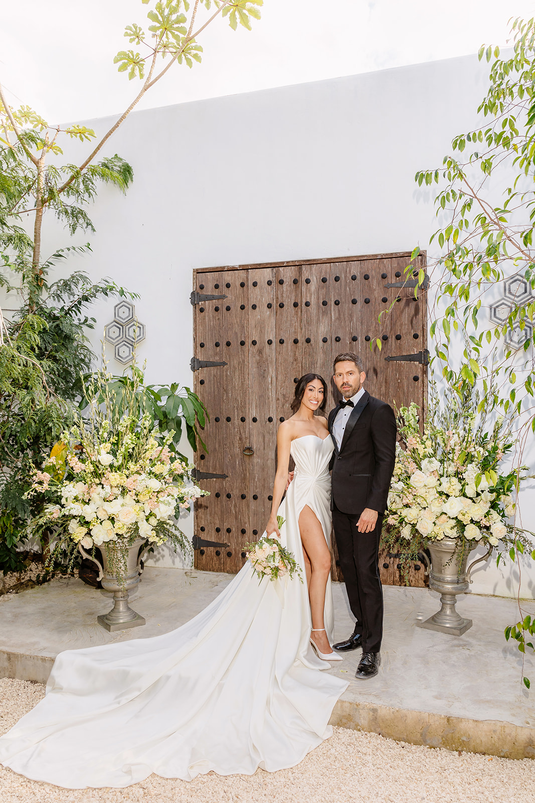Glam and luxurious bride and groom at Tulum destination wedding 
