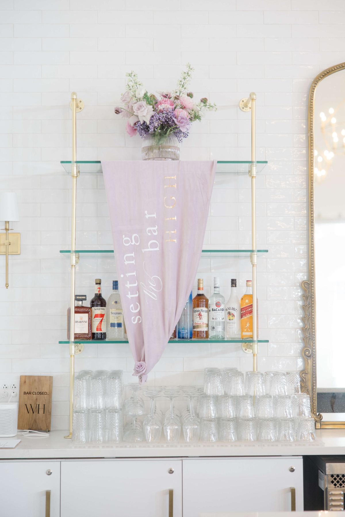 all white wedding bar