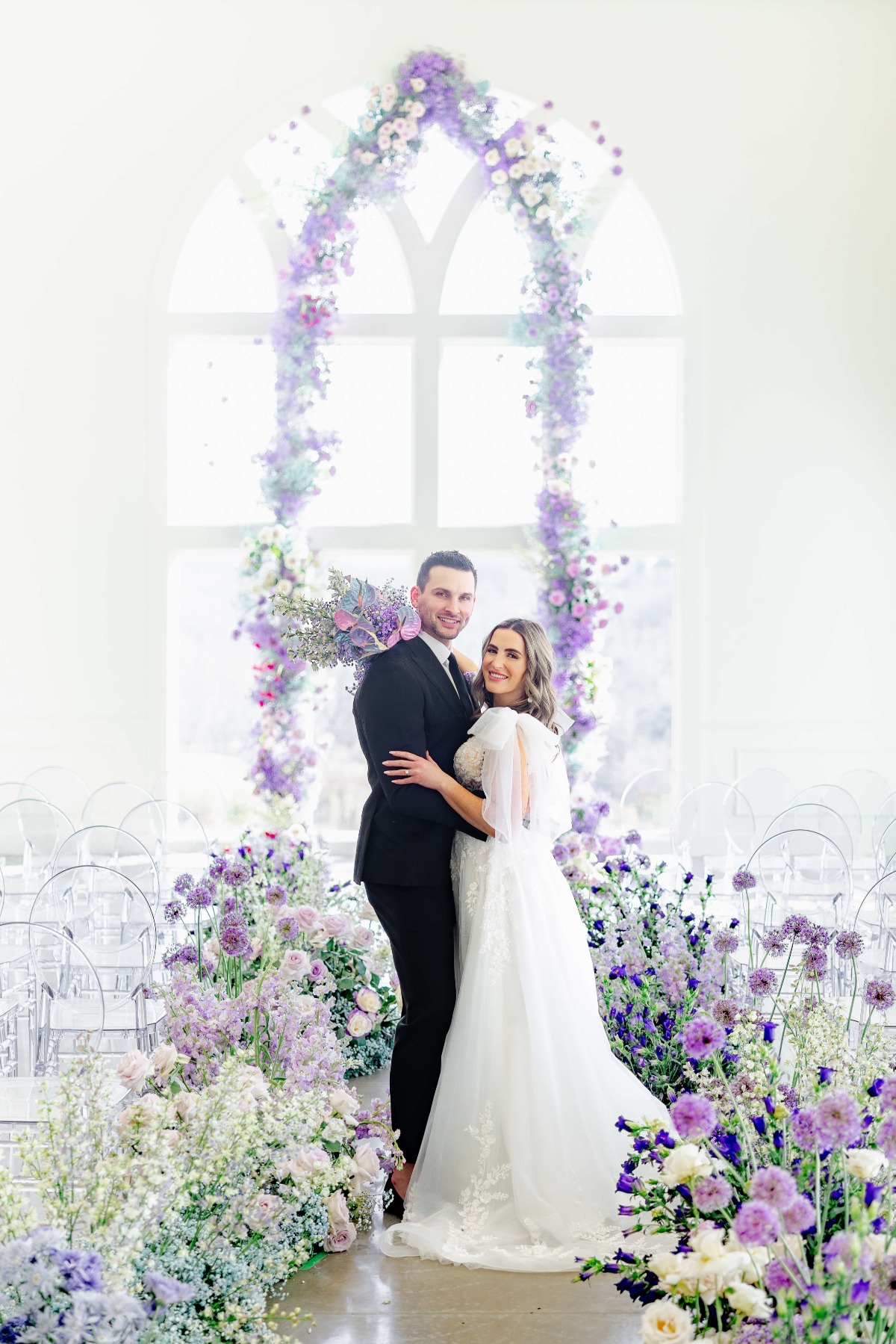 field of flowers wedding aisle