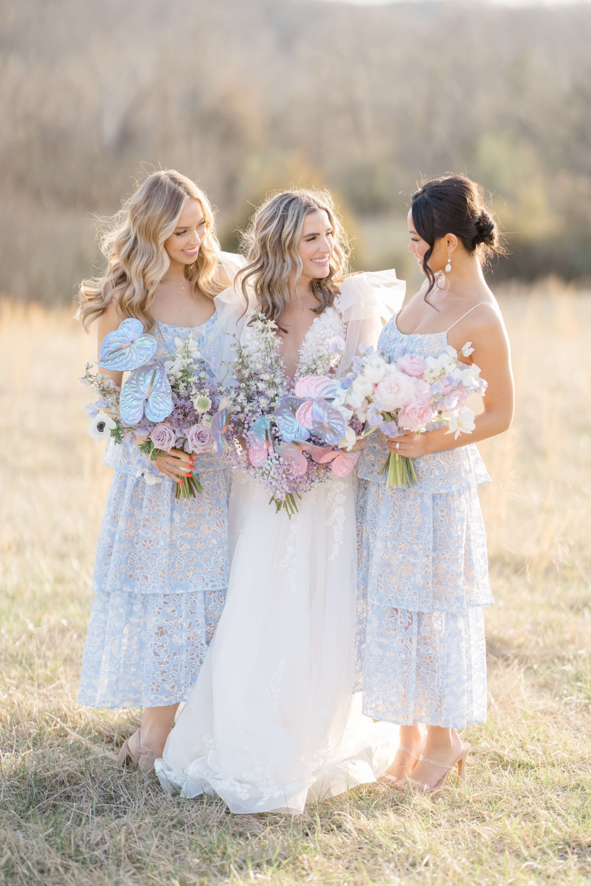 springtime blue lace bridesmaid dresses