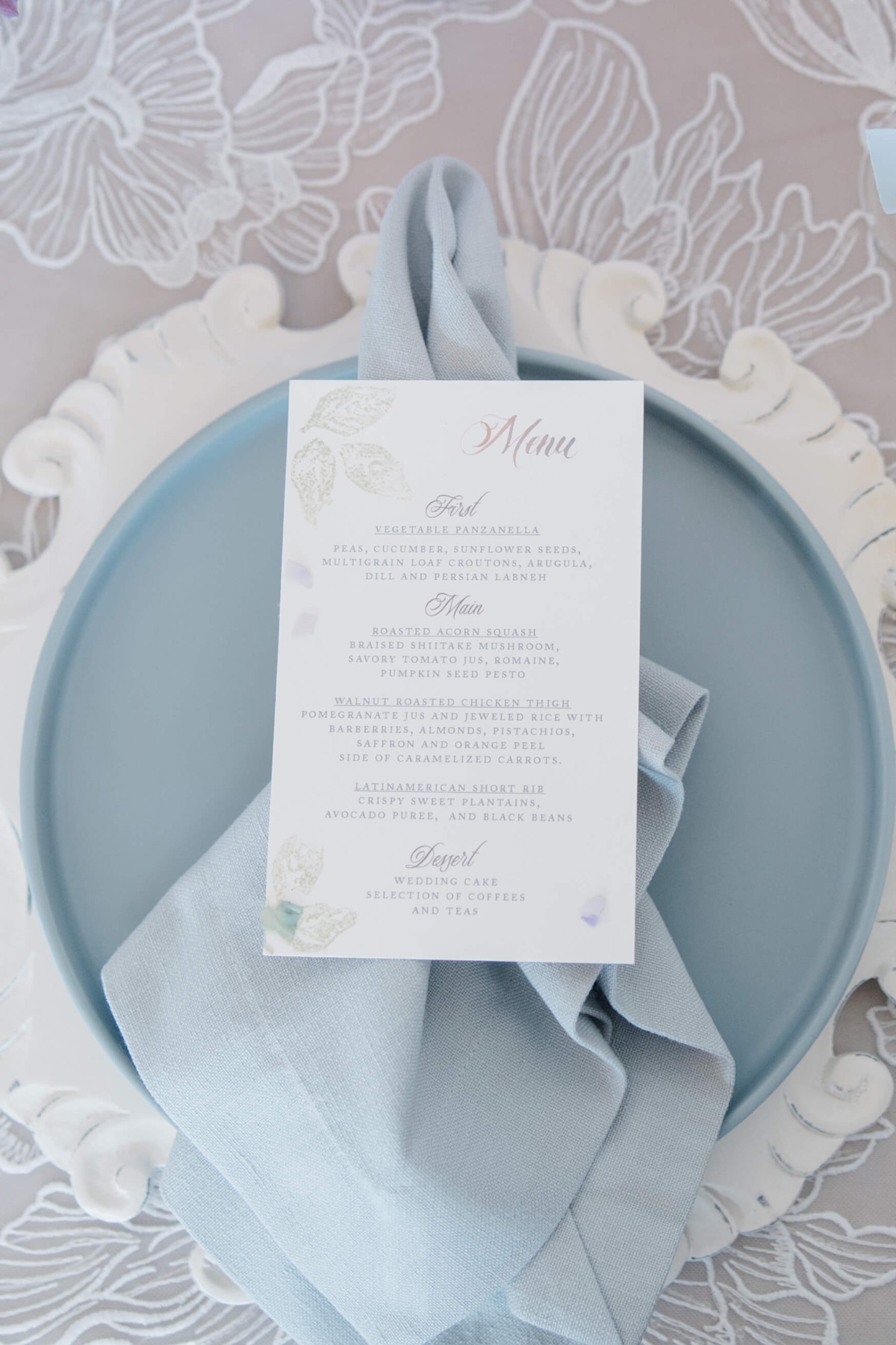 gold and white wedding menus