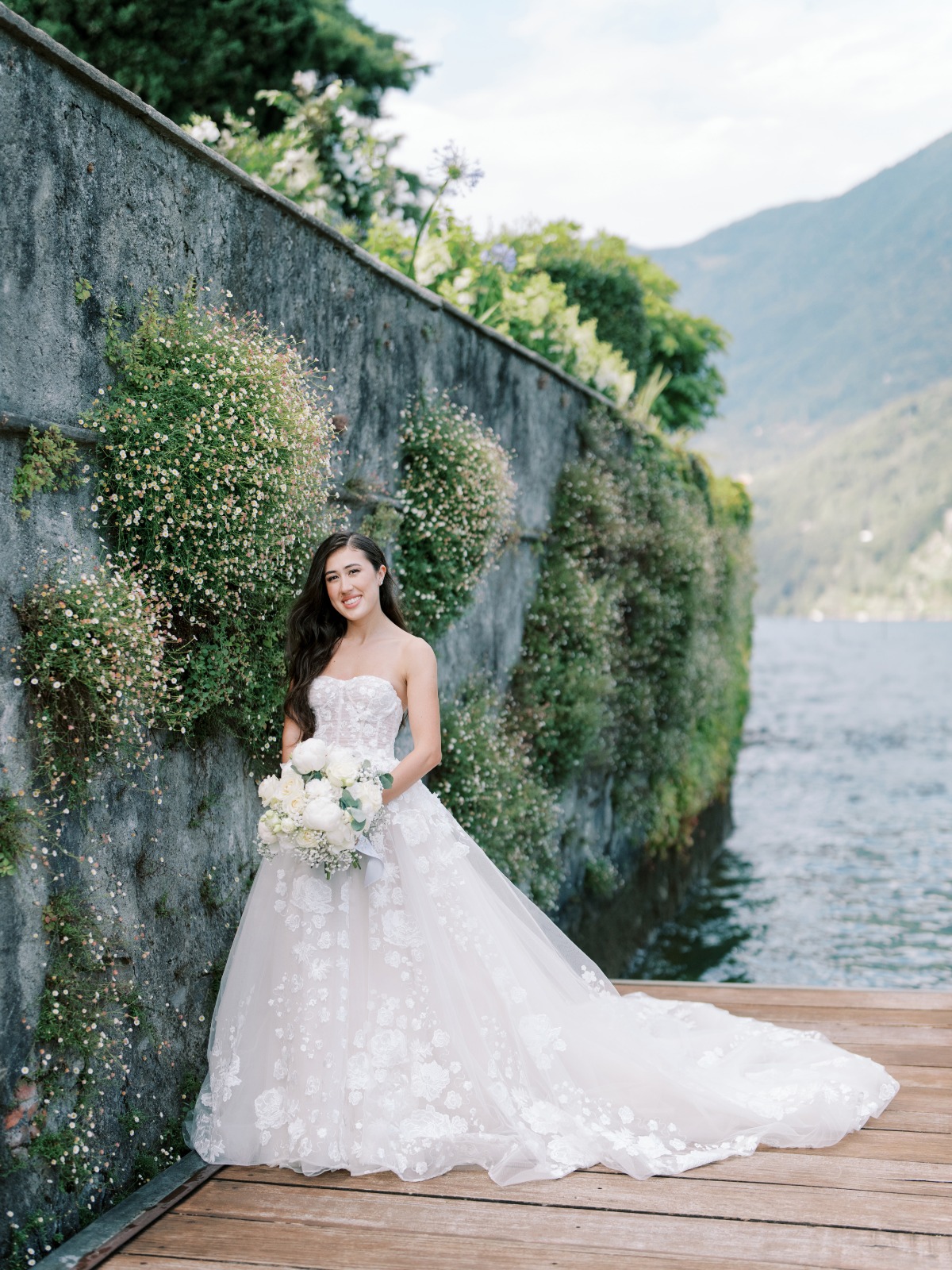 bride in berta ballgown at lake como wedding