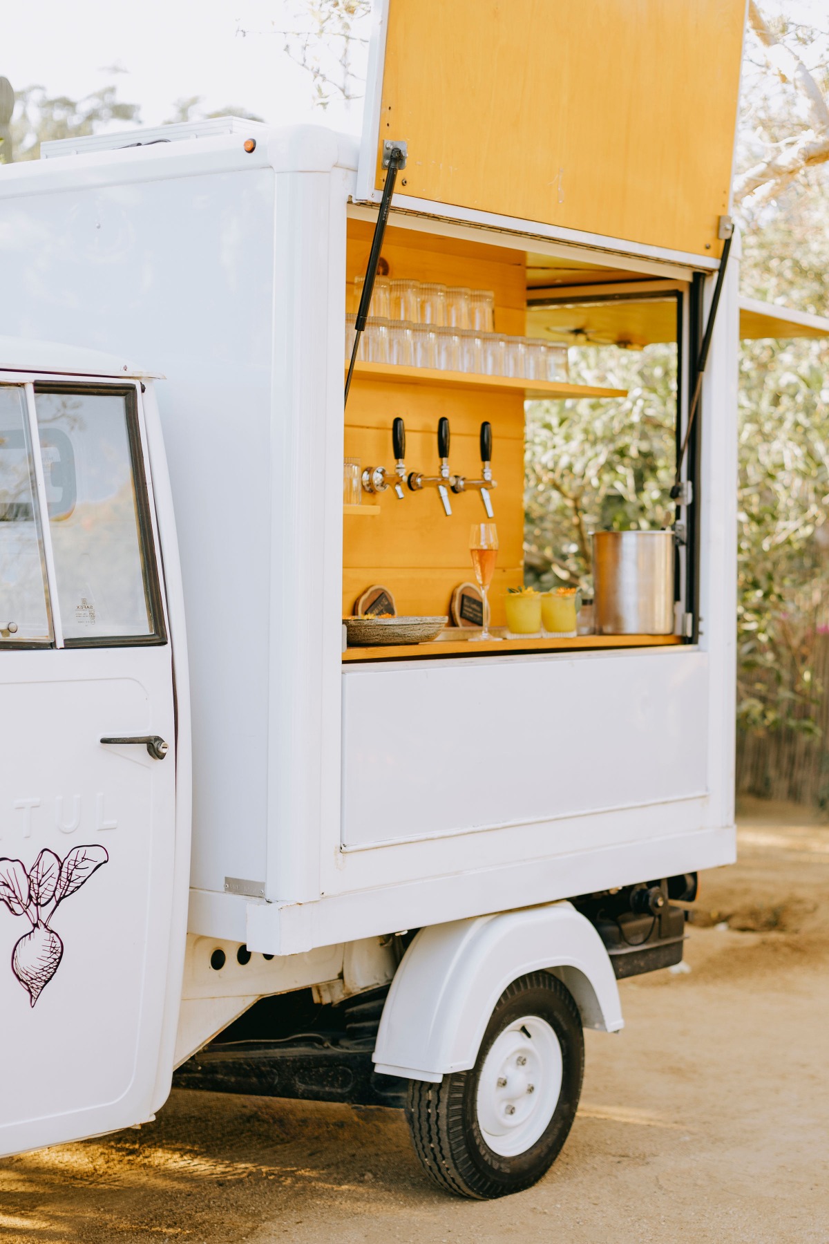 Custom cocktail truck for colorful wedding happy hour 