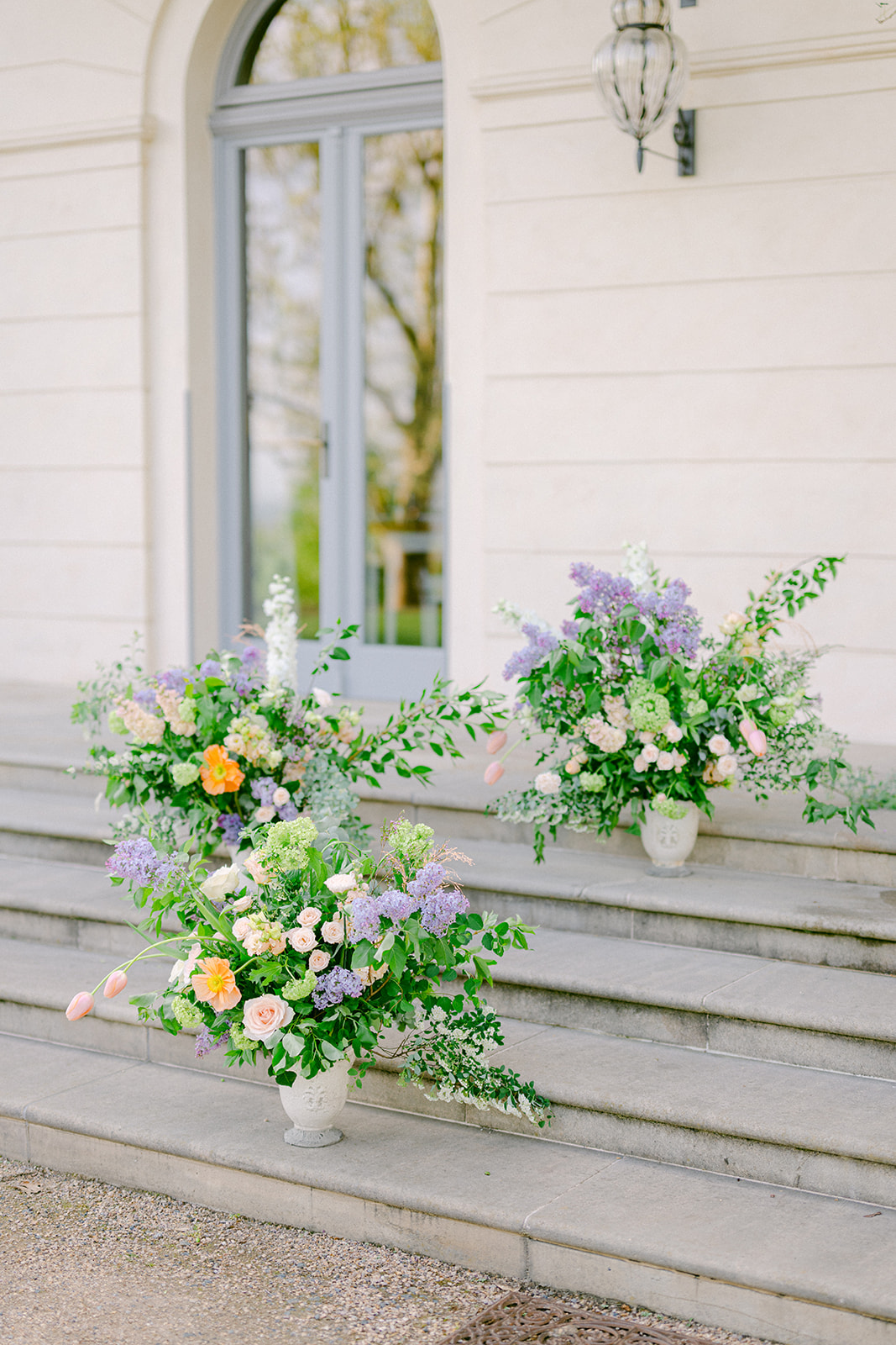 french blue and orange floral arrangements