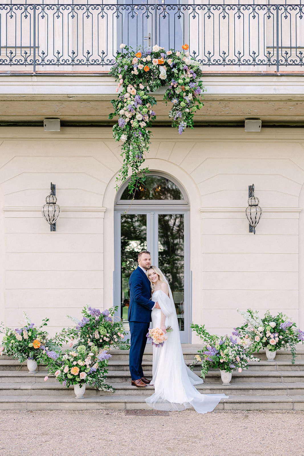 blue white and orange floral design