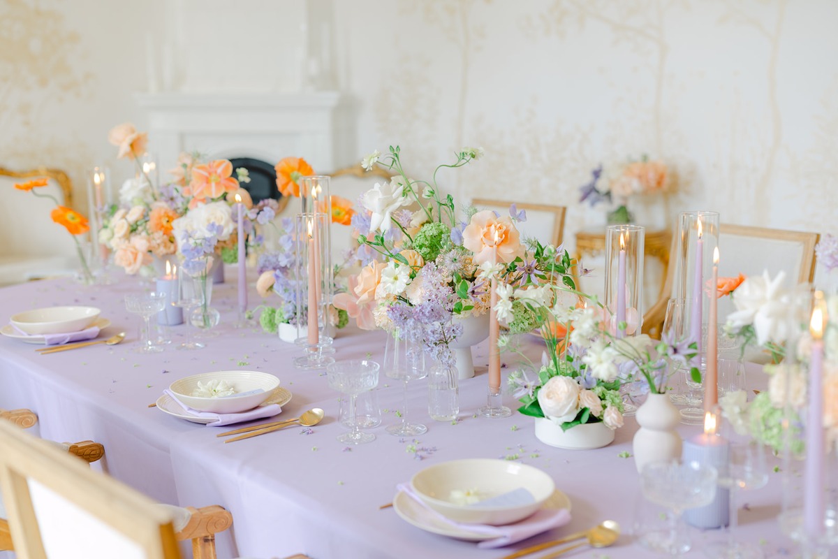 whimsical peach and blue centerpieces