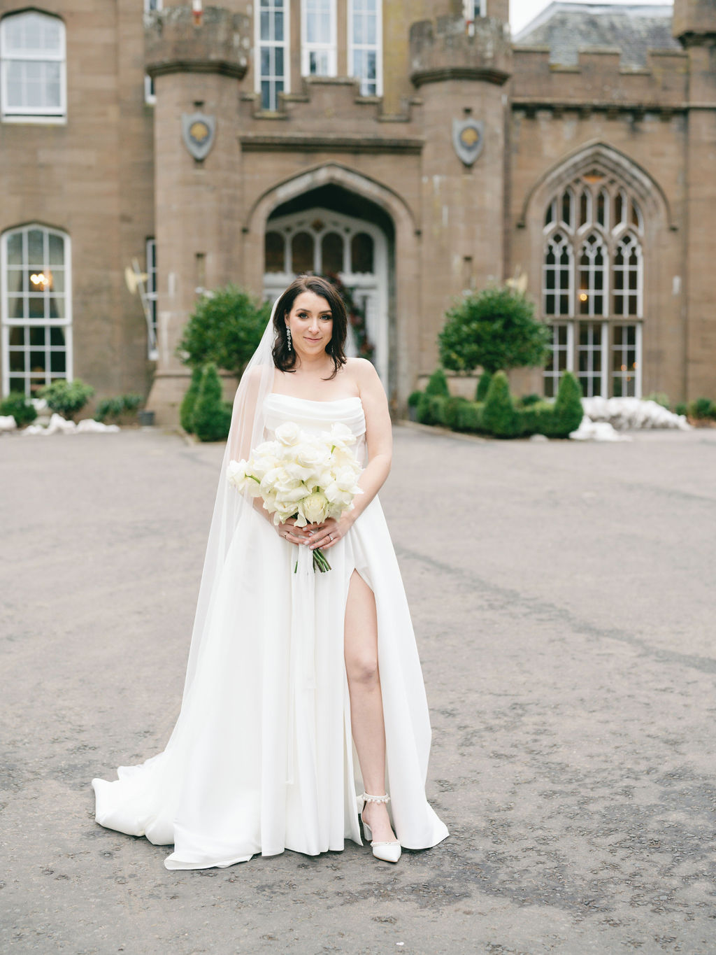 wedding dress with thigh-high slit