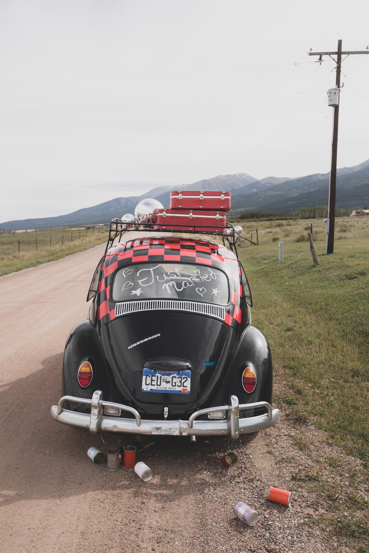 black and red vw bug getaway car for wedding