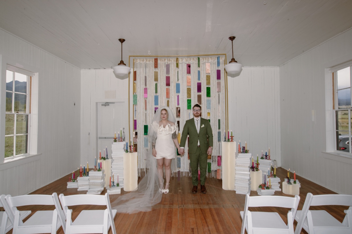 stained glass backdrop for micro wedding