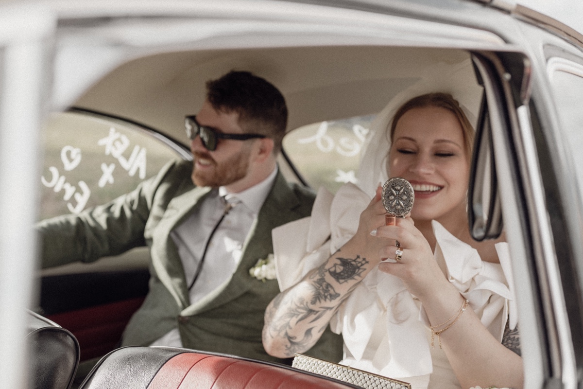 vintage wedding getaway car